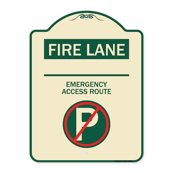 Fire Lane Emergency Access Route W/ No Parking Heavy-Gauge Aluminum Sign, 24" x 18", TG-1824-24016